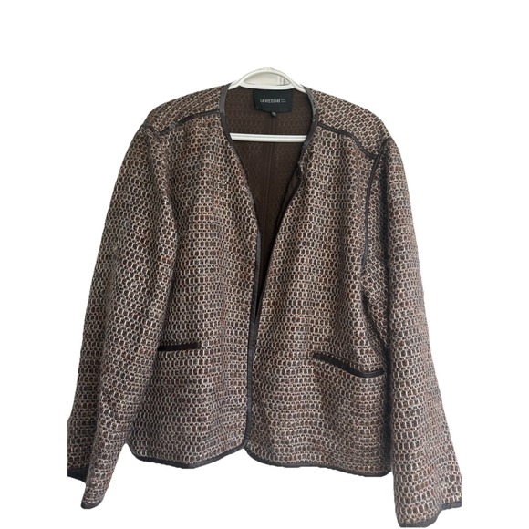 Lafayette 148 New York Jackets & Blazers - Lafayette 148 New York Wool Blend Tweed Blazer Leather Trim Size XXLBrown *READ